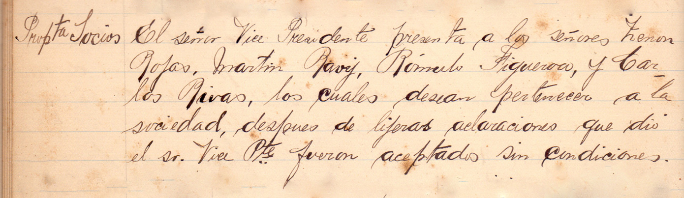 Propuestas de Nuevos Socios para la SMSM de Valparaíso en la reunión fundacional del 5 de diciembre de 1893. En su Libro de Actas de Reuniones generales desde la Inauguración de la Sociedad un 5 de diciembre de 1983 hasta el 25 de enero de 1904.