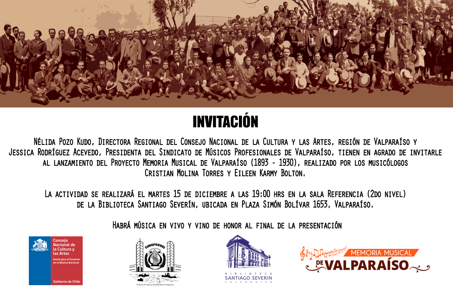 Invitación lanzamiento Memoria Musical de Valparaíso