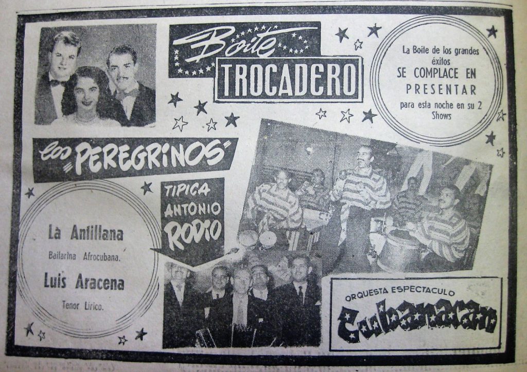 Boite Trocadero.  15 de Abril de 1954. Diario la Estrella de Valparaíso.